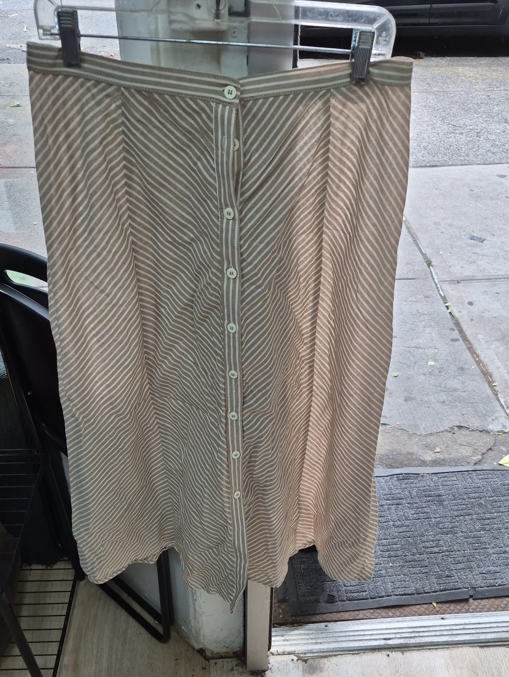 Max Studio Beige & White Striped Button-Front Midi Skirt